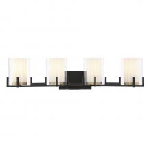  8-1977-4-143 - Eaton 4-Light Bathroom Vanity Light in Matte Black with Warm Brass Accents