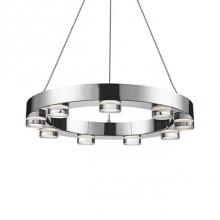  401441CH-LED - Nine Lamp Led Ring Shaped Elegant Pendant With Clear Crystal Discs. Metal Details In Chrome