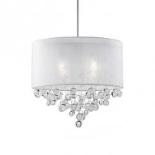  42154W - Four Lamp Pendant With Textured White Organza Shade And Drops Of Clear Crystal Balls With Bubbles