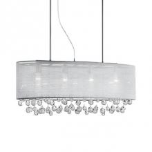  42156 - Six Lamp Pendant With Textured Silver Silk Shade And Drops Of Clear Crystal Balls With Bubbles