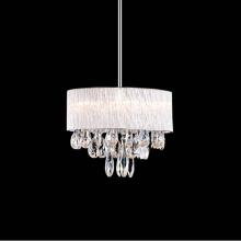  444006 - Six Lamp Clear Ribbed Glass Rod Shade Pendant With Clear Hanging Crystals. Metal Details In