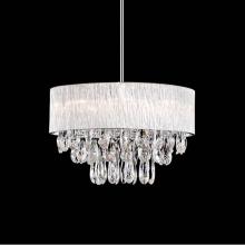  444008 - Eight Lamp Clear Ribbed Glass Rod Shade Pendant With Clear Hanging Crystals. Metal Details In