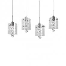  MP2704-CH - Dazzling Linear Four Led Multi-Pendant With Each Pendant Having Rounded Square Clear Glass.