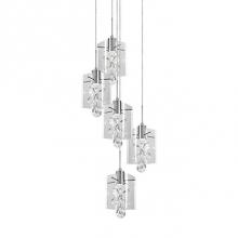  MP2705-CH - Dazzling Round Five Led Multi-Pendant With Each Pendant Having Rounded Square Clear Glass.