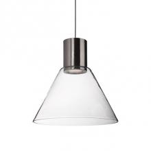  PD11612-BN - Refined Single Led Pendant With Heavy Gauge Steel And Clear Trapezium Shaped Glass. Brushed