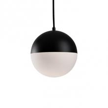  PD11708-BK - Single Led Retro Styled Orb Shaped Pendant.  The Top Semi Sphere Is Painted Black Metal Which