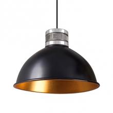  PD2618-BK - Single Led Pendant With Colored Dome Shade Available In Either; Matte Black Exterior With Gold