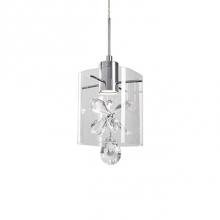  PD2705-CH - Dazzling Single Led Pendant With Rounded Square Clear Glass. Directly Under The Led Module Hangs