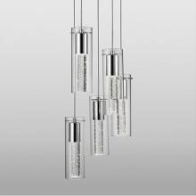  PD4405-CH - Five Lamp Led Pendant With Encased Crystal Bubbles In A Clear Glass Shade With Chrome