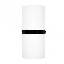  WS3413-BK - Single Led Wall Sconce With Half Cylinder Shaped White Opal Glass And Black Band