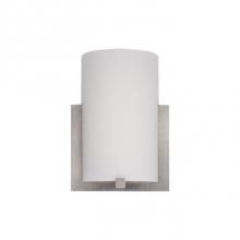  WS6712-BN - A Half Cylinder Made From White Opal Glass Is Affixed To The Wall With A Brushed Metal Square