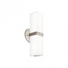  WS8815-BN - A Rectangular Tube Of White Opal Glass Is Attached To The Wall With A Delicate, Square Metal